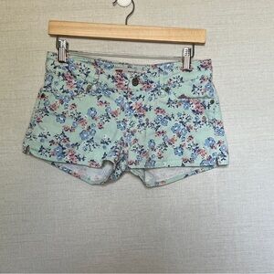 Levi's Women's Teal Blue‎ Shorty Short Floral Size 7 Denim Shorts Juniors